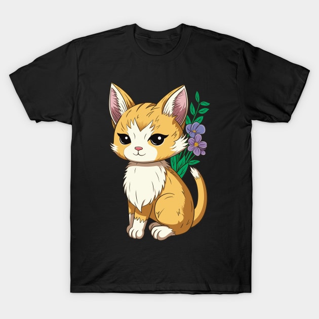 Cute Cat With Flowers T-Shirt by micho2591